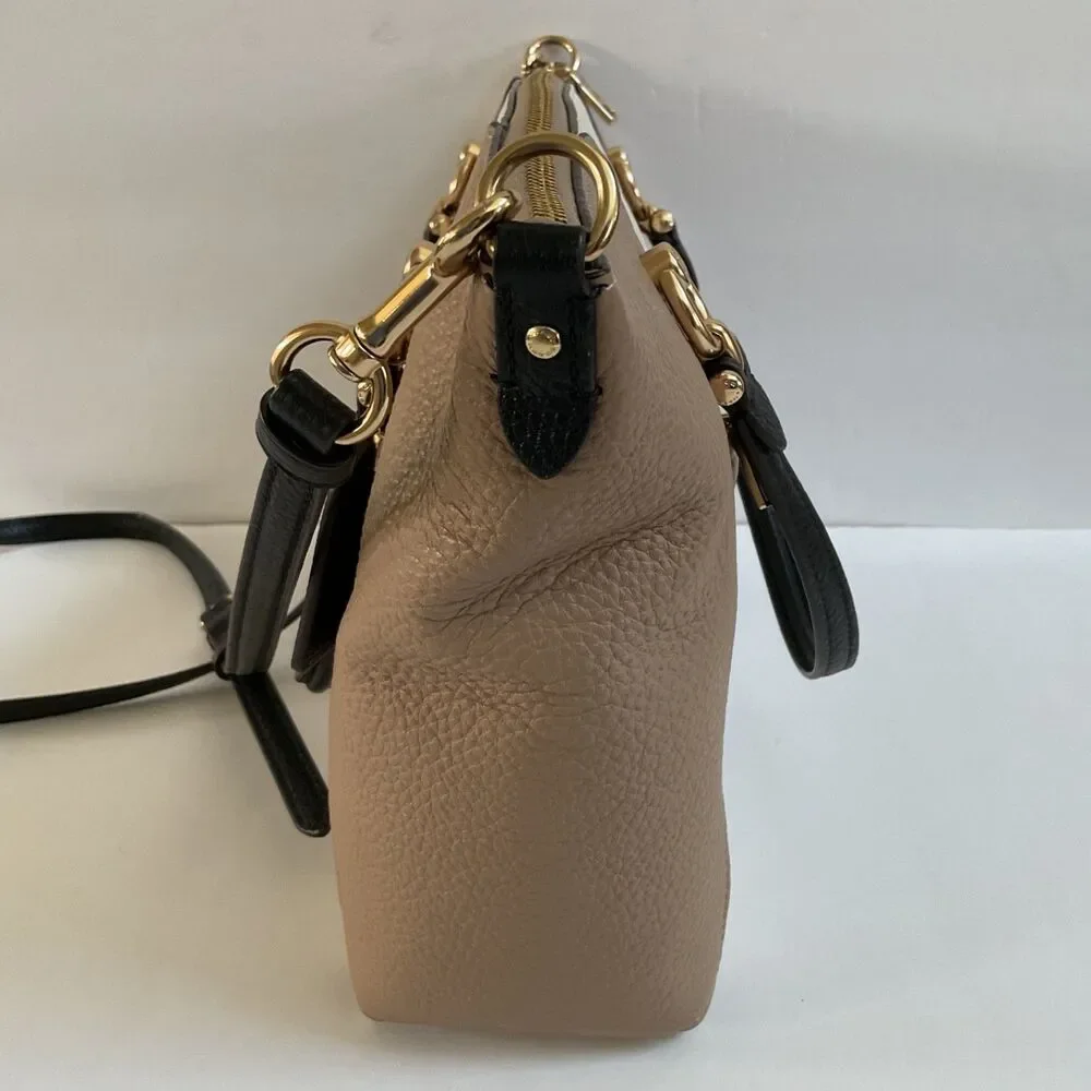 Coach Kacey Satchel Leather Bag in Colorblock Gold Chalk Tan Convertible C6841